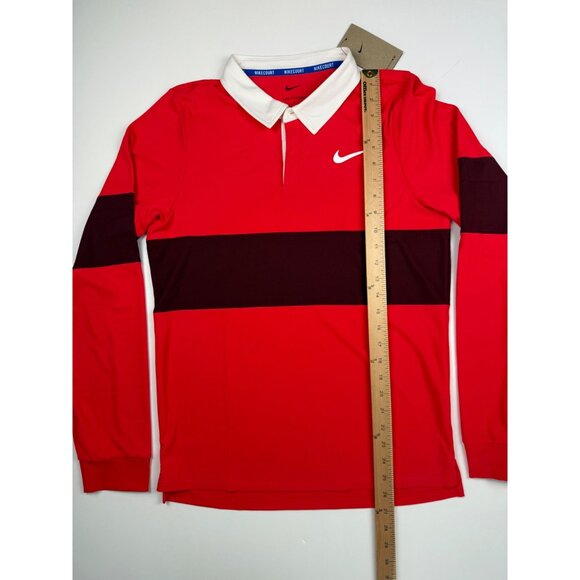Size Small - Nike Court Advantage Slam Light Crimson Long Sleeve Polo - Picture 3 of 5